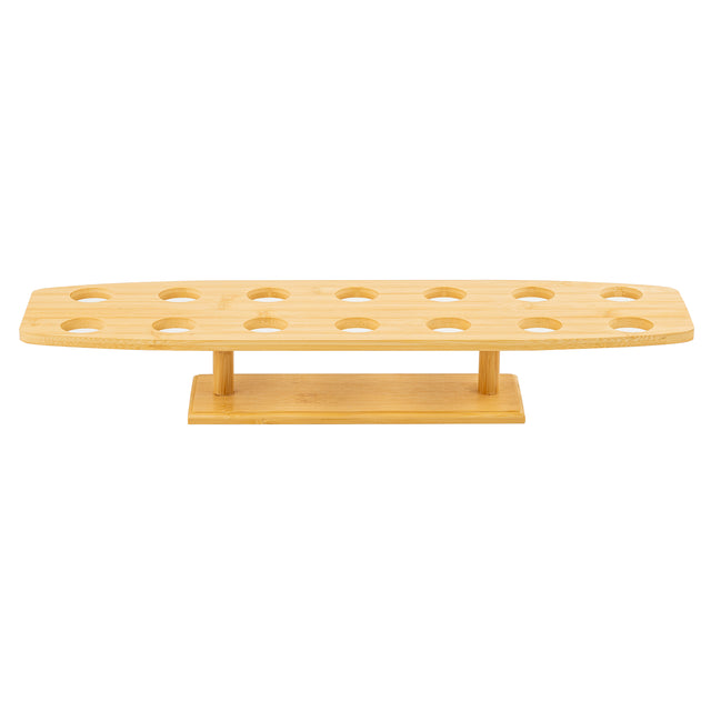 A rectangular wooden cone holder crafted from natural bamboo with twelve evenly spaced circular holes on top, supported by two vertical posts on a rectangular base. The smooth finish offers a minimalist, natural look—classic TableCraft style.