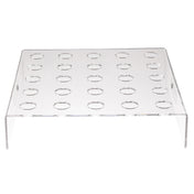 A clear acrylic cone holder display stand with a rectangular top and four legs, featuring five rows of five circular holes, perfect for holding or organizing small cylindrical items like the TableCraft cone holder.