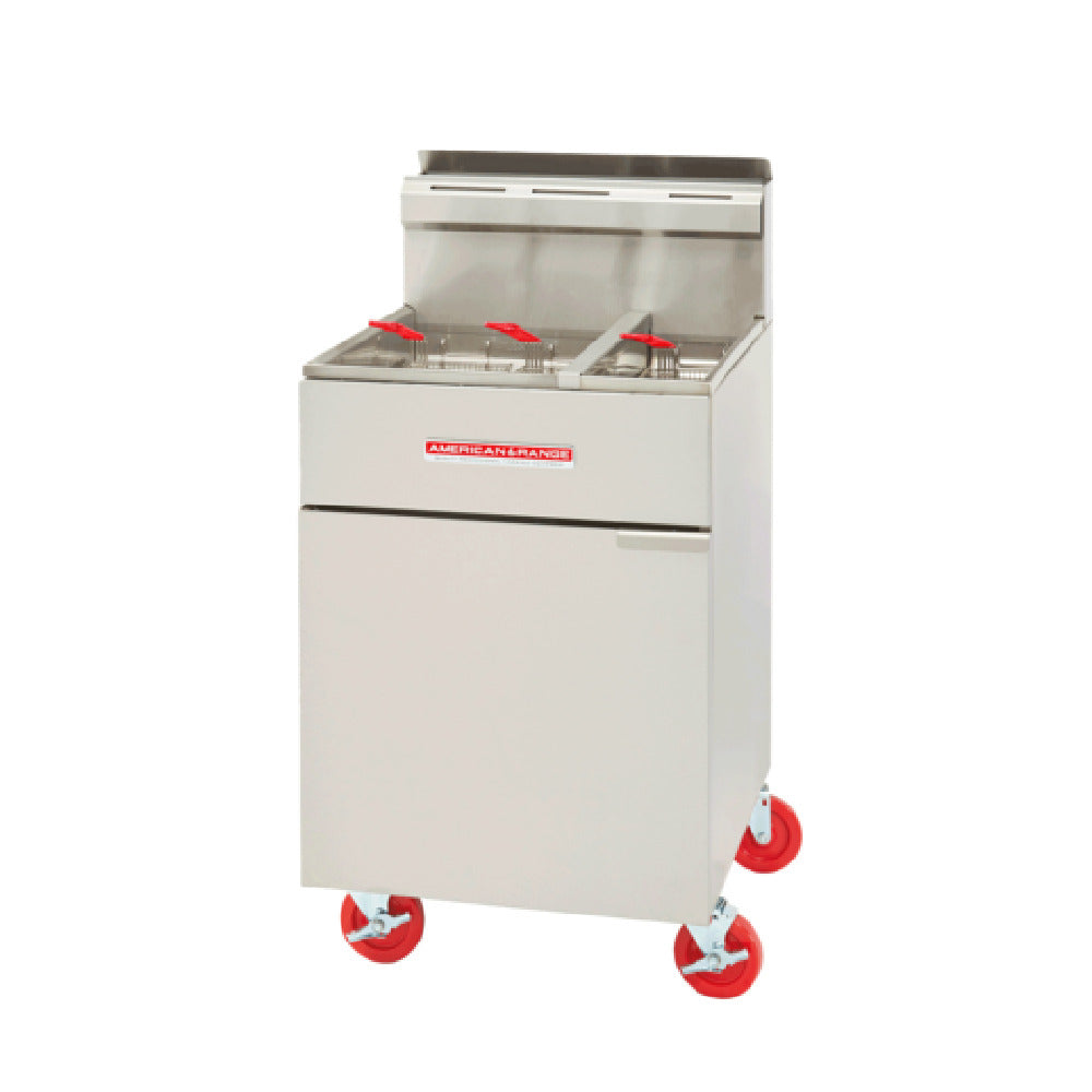 American Range AF-50/25_NAT Floor Model Fryer All Stainless Steel Front And Sides
