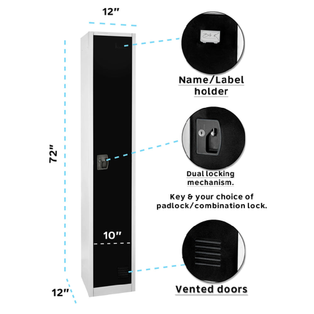 Alpine Industries ADI629-201-BLK Locker Single Tier 72" H X 15"W