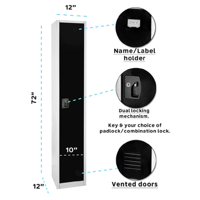 Alpine Industries ADI629-201-BLK Locker Single Tier 72" H X 15"W