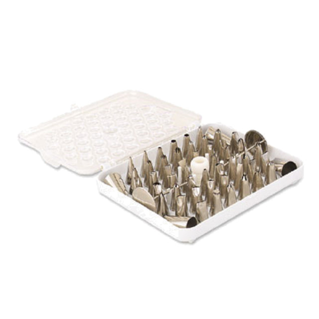 Alegacy Foodservice Products 882 Decorating Tube Set Includes: (26) Assorted Stainless Steel Tubes With Standard Coupling & Hinged Box