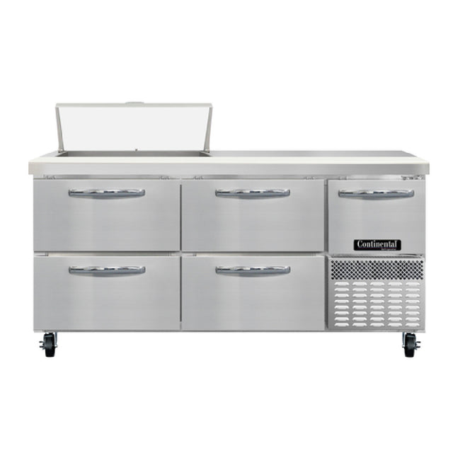 Continental Refrigerator RA68N8-D Refrigerated Base Sandwich Unit 68"W 300 Series Stainless Steel Top With (8) 1/6 Size X 4" Deep Pans