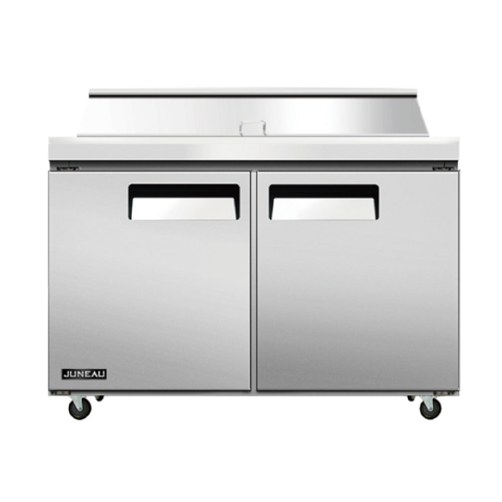 Omcan 58007 (PT-TH-1194-HC) Juneau Refrigerated Prep Table Two-section Rear Mount Self-contained Refrigeration
