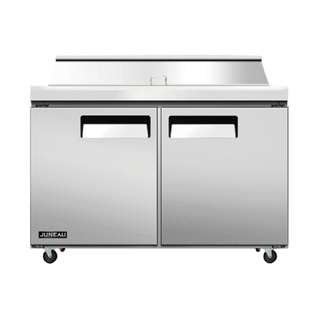 Omcan 58007 (PT-TH-1194-HC) Juneau Refrigerated Prep Table Two-section Rear Mount Self-contained Refrigeration