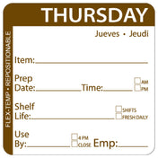 Hubert 53719 - Flex-Temp Food Rotation Label, "Thursday", 2" X 2"