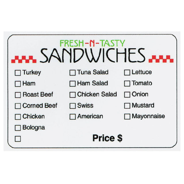 Hubert 47845 - Food Packaging Label, "Fresh-N-Tasty Sandwiches", 3" X 2"