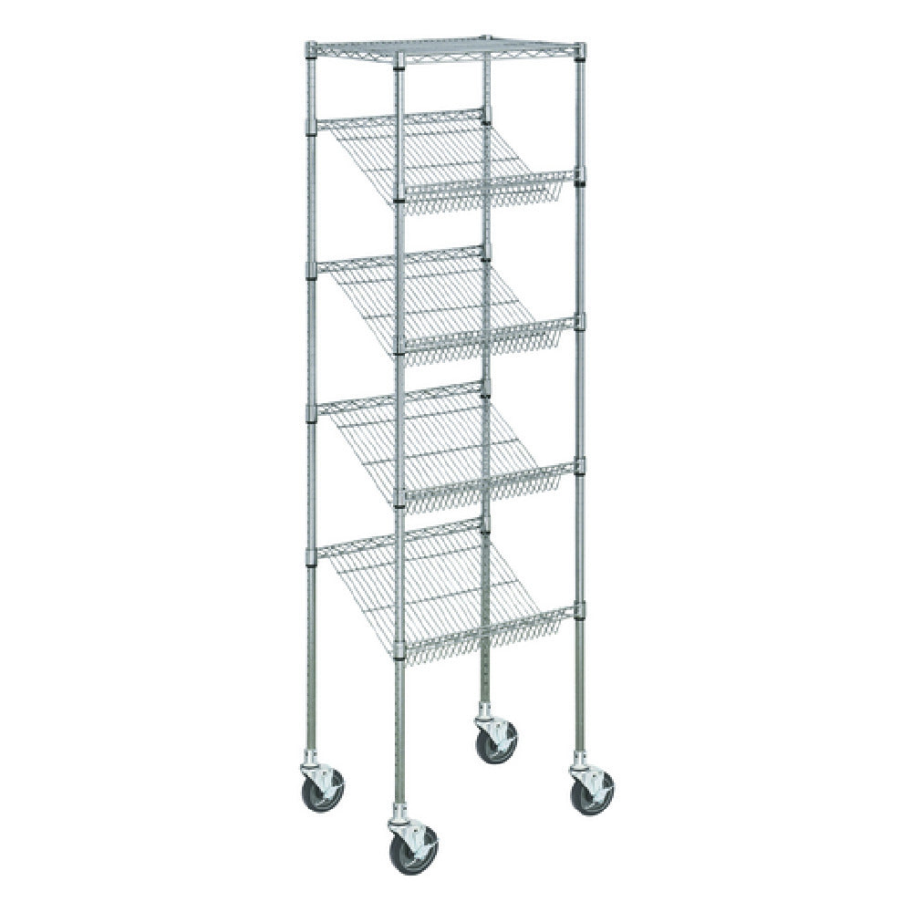 Hubert 10098 - Kratos Wire Mobile Merchandising Rack, 24"W X 18"D X 74"H, 4" Slanted