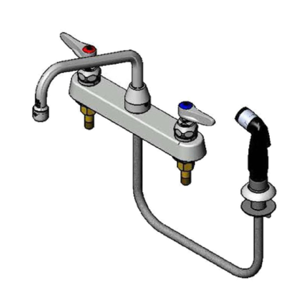 T&S Brass B-1172 Lavatory Faucet Hose & Spray Faucet On 8" Centers With 8" Swing Spout