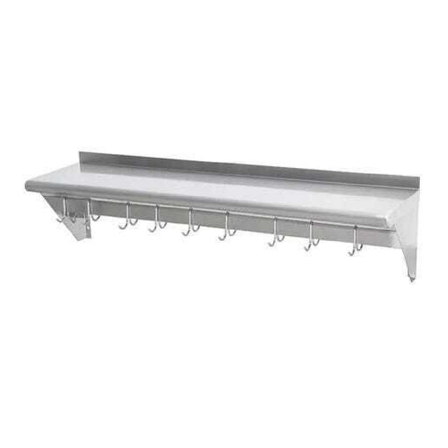 Hubert 29N-077 - CenPro Wall-Mounted Pot Rack With Shelf, 15" X 96", Stainless Steel