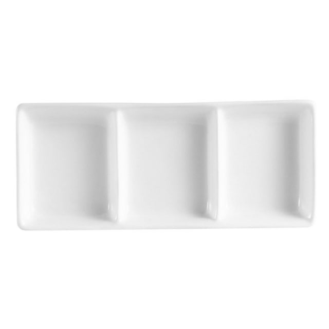 CAC China CN-D3 CN Divided Sauce Dish 2 Oz. Per Compartment 7-1/2"L X 3-1/4"W X 1"H