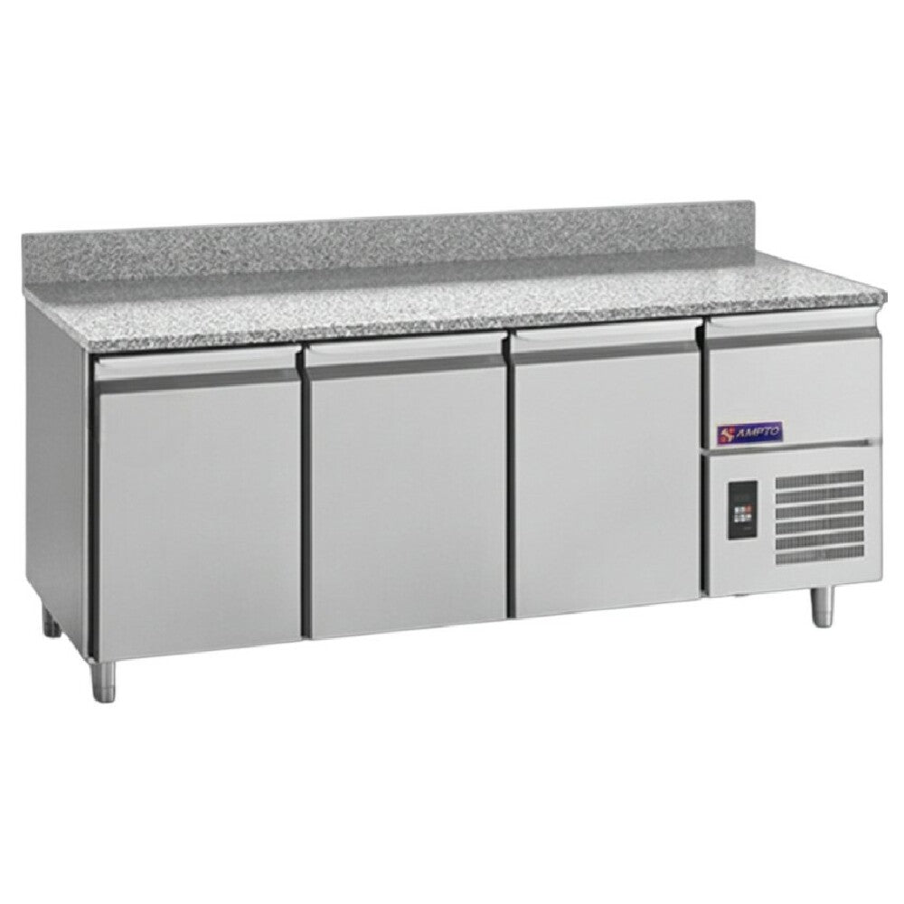 AMPTO MPP-3BS - AMPTO® Granite Pizza Prep Table, Refrigerated, Three-section Refrigerated And One-section Neutral Over Compressor