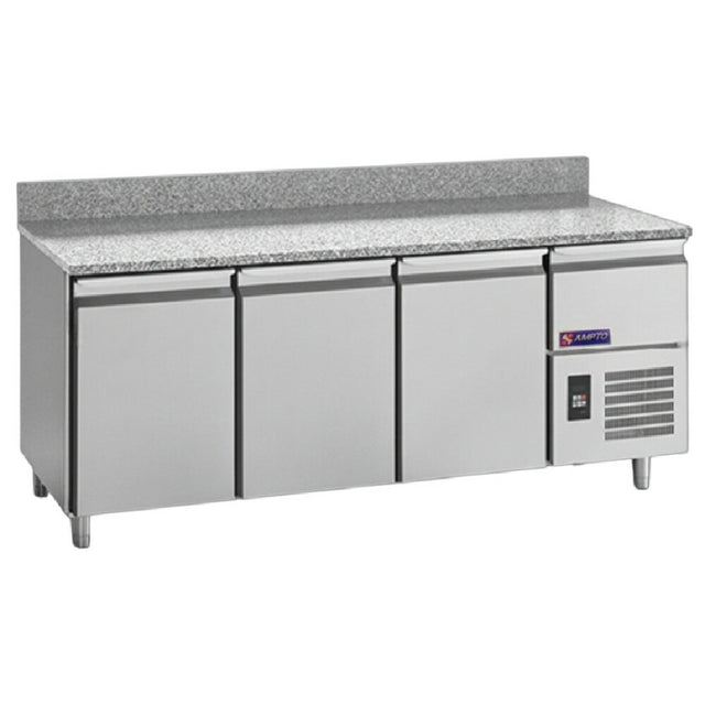 AMPTO MPP-3BS - AMPTO® Granite Pizza Prep Table, Refrigerated, Three-section Refrigerated And One-section Neutral Over Compressor