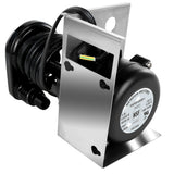A compact black electric motor labeled Newdun Motors, designed for Empura Ice Machines E-UCF240, is mounted on a shiny metal bracket. Coiled wires are attached to the water pump assembly, and the bracket features cutouts and a mounting notch.