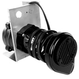Black and silver industrial electric motor assembly, ideal for water pump applications or Empura Ice Machines, mounted on a metal bracket. Features include vented housing, cylindrical components, coiled black wire, and a power cord.