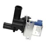 A black plastic automotive vacuum control solenoid valve with two hose connections, mounted on a silver metal bracket with holes for mounting, and a blue plastic connector—similar in function to Empura ice machine parts like the Empura water outlet valve.