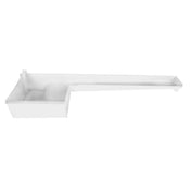 A white, L-shaped plastic tray with a deep square section on the left and a long, narrow extension to the right, designed for organized separation or directing flow—ideal as an accessory or replacement for Empura Ice Machines or Empura Parts—isolated on white.