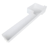 A long, white plastic tray with a rectangular shape, ideal for organizing Empura Parts or use alongside an ice machine. It features a deep, open compartment at one end and a narrow section extending from it, resembling a mini sink with a smooth surface.