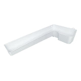 A white, L-shaped plastic organizer tray with two main compartments and raised edges, designed to fit into a corner space. The sink compatible tray features smooth surfaces and a small hook or hole at the back for optional hanging or mounting.
