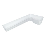 A white, L-shaped plastic organizer tray with two main compartments and raised edges, designed to fit into a corner space. The sink compatible tray features smooth surfaces and a small hook or hole at the back for optional hanging or mounting.