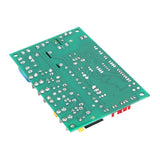 A green printed circuit board (PCB) with visible solder points and traces, often used as an Empura control board. Several electronic components are mounted underneath, making it ideal for Empura Ice Machines replacement parts.