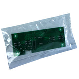 A green printed circuit board (PCB) for the E-UCF120 Empura Ice Machines Display with visible solder points is sealed inside a transparent anti-static plastic bag, isolated on a white background.