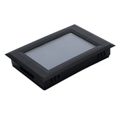 A rectangular, black recessed LED ceiling light fixture with a frosted white central panel and vent-like details on the sides, shown against a white background. Ideal for modern spaces or display areas like those featuring Empura Ice Machines.