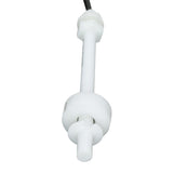 A close-up view of a white plastic float sensor, commonly used as an electronic water level sensor in Empura ice machines. The cylindrical body, central rod, round float ring, and cable are clearly visible against a white background.