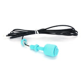 A blue plastic float sensor with a cylindrical float and threaded base is attached to a long black cable, coiled and secured with a white twist tie, against a white background—ideal for Empura ice machines.