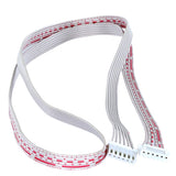 A flat ribbon cable with red markings, featuring two white plastic connectors with five metal pins each at the ends, compatible with Empura Ice Machines, laying loosely coiled on a white background.