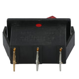 Close-up of a black rectangular rocker machine switch, often used in Empura Ice Machines like the E-UCF120, with three metal terminals below. The switch is labeled “KCD5 16A 250V AC 20A 125V AC” and features certification marks on the back.