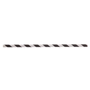 A single black striped paper straw lies horizontally on a white background. The straw features a diagonal spiral pattern alternating between black and white stripes along its entire length—perfect for use as cocktail straws.