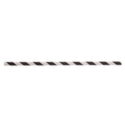 A straight, unwrapped paper straw with diagonal black and white stripes, evenly spaced, is centered horizontally on a plain white background. The black striped straws have a sleek cylindrical shape.