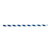 A single drinking straw with diagonal blue and white stripes rests on a plain white background, evoking a simple and minimalistic design—like a fresh accent atop a barnwood pattern serving tray.