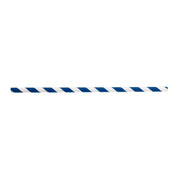 A single blue striped paper straw with diagonal white accents, placed horizontally on a plain white background.