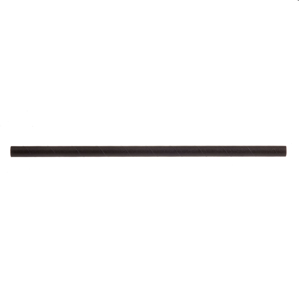 A single, straight, dark brown wooden pencil is shown horizontally against a white background. Resembling unwrapped straws, the pencil is unsharpened with faint diagonal lines etched along its surface. There is no visible eraser or branding.