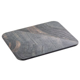 A rectangular serving tray with rounded corners, made of stone featuring a dark gray surface with natural, wavy streaks of lighter gray and brown. The board is displayed on a white background.