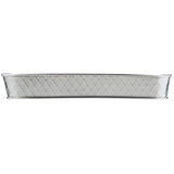 A rectangular stainless steel platter with slightly raised, curved edges and a diamond-patterned texture along the sides. The tray is viewed from the side, highlighting its slim profile and geometric detailing. Ideal for the Lattice Collection Platter line.