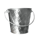 A shiny, silver stainless steel pail from the TableCraft Products Lattice Collection features a diamond-patterned texture and a curved handle attached near the rim, shown against a plain white background with its round, open top.