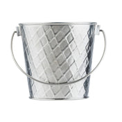 A small, shiny Lattice Collection Pail by TableCraft Products with a diamond-patterned texture and curved handle, photographed against a white background. The stainless steel pail appears clean and empty, with a slightly reflective surface.