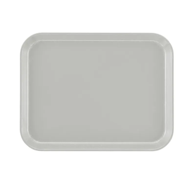 A plain, rectangular gray Camtray with rounded corners and slightly raised edges, shown from a top-down view on a white background. Made from high-impact fiberglass, its smooth, unadorned surface is both durable and dishwasher safe.