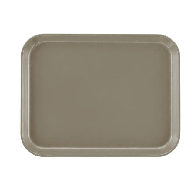 A rectangular taupe Camtray with rounded corners and a slightly raised edge, viewed from above on a plain white background. This high-impact fiberglass tray has a smooth, unadorned surface and is fully dishwasher safe.