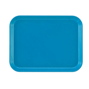 A rectangular, bright blue Camtray made from high-impact fiberglass with rounded corners and slightly raised edges is shown against a plain white background. The smooth surface of this dishwasher safe tray is unadorned.