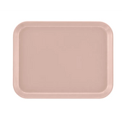 A rectangular, light pink Camtray with rounded corners and raised edges is shown on a white background. Made from high-impact fiberglass, this dishwasher safe tray has a smooth, plain surface and simple design, viewed from above.