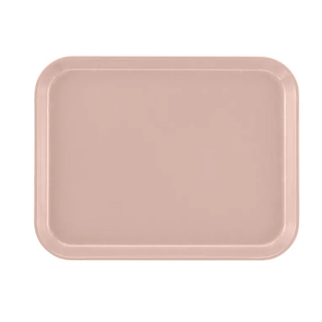 A rectangular, light pink Camtray with rounded corners and raised edges is shown on a white background. Made from high-impact fiberglass, this dishwasher safe tray has a smooth, plain surface and simple design, viewed from above.