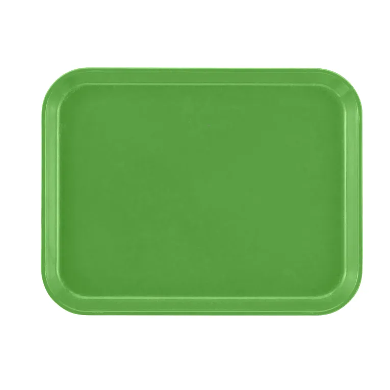 A rectangular, green Camtray with rounded corners and a slightly raised edge, placed on a light background. The surface of this dishwasher safe tray is smooth and unadorned.