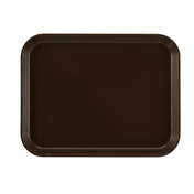 A dark brown Camtray rectangular serving tray with rounded edges, a flat surface, and slightly raised sides, made from high-impact fiberglass and dishwasher safe, shown from above on a white background.