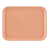 A rectangular Camtray with rounded corners and raised edges, shown from above. Made from high-impact fiberglass, the solid peach tray is smooth, unadorned, dishwasher safe, and set against a plain white background to emphasize its minimalist design.