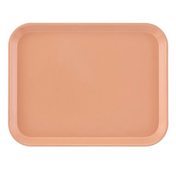 A rectangular Camtray with rounded corners and raised edges, shown from above. Made from high-impact fiberglass, the solid peach tray is smooth, unadorned, dishwasher safe, and set against a plain white background to emphasize its minimalist design.