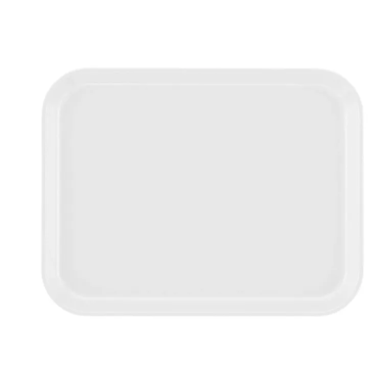 A plain, rectangular white Camtray with rounded corners and slightly raised edges, shown on a white background. Made from high-impact fiberglass, this tray is dishwasher safe and features a simple, smooth surface.